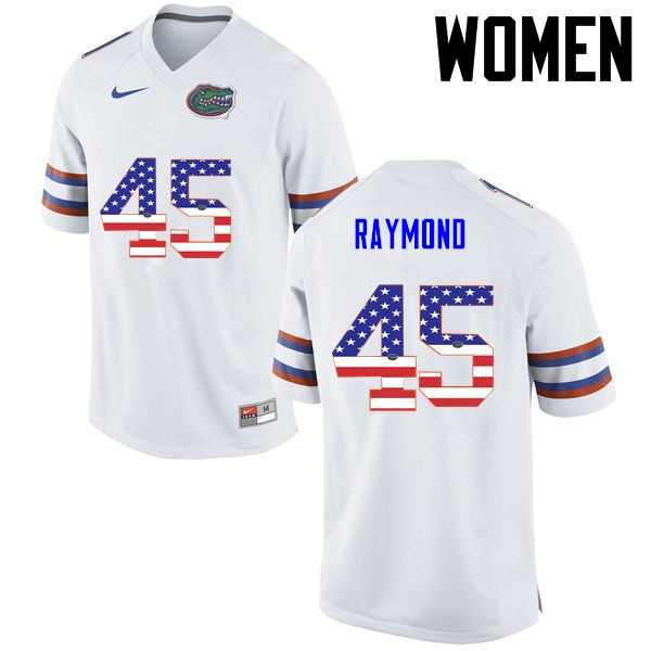 Women's NCAA Florida Gators R.J. Raymond #45 Stitched Authentic USA Flag Fashion Nike White College Football Jersey YRE8065KU